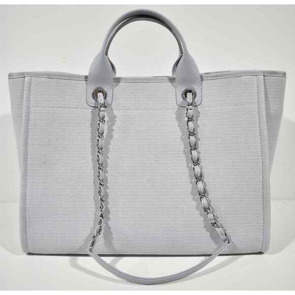 Chanel 22S Deauville Grey Large Shopping 30cm 2Way Silver Chain Handle Tote Bag - Picture 8 of 12